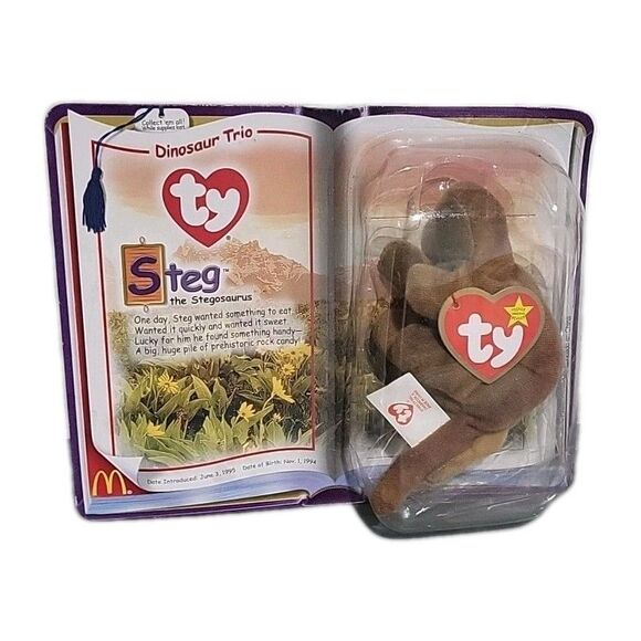 TY Teenie Beenie Babies McDONALDS 1995 DINOSAUR TRIO Set REX STEG BRONTY MINT - Picture 2 of 5